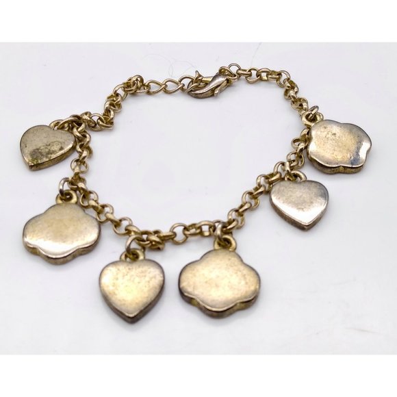 Vintage Hearts and Flowers Charm Bracelet, Silver Tone Dangle Bangle Whimsical - Picture 2 of 5